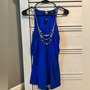 White House Black Market Blue Dress with Silver Chain